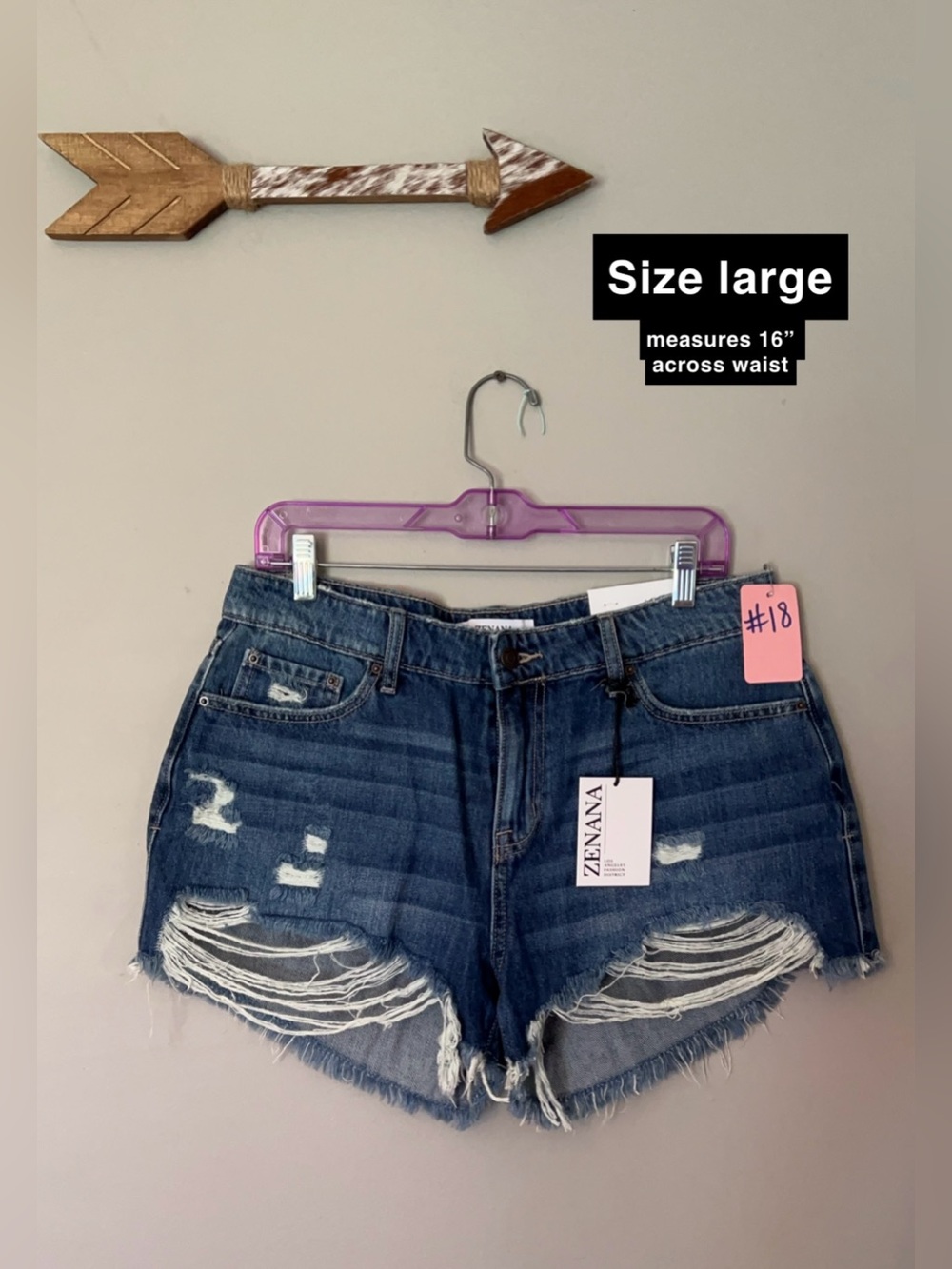 Zenana Outfitters Dark Blue Distressed Denim Shorts
